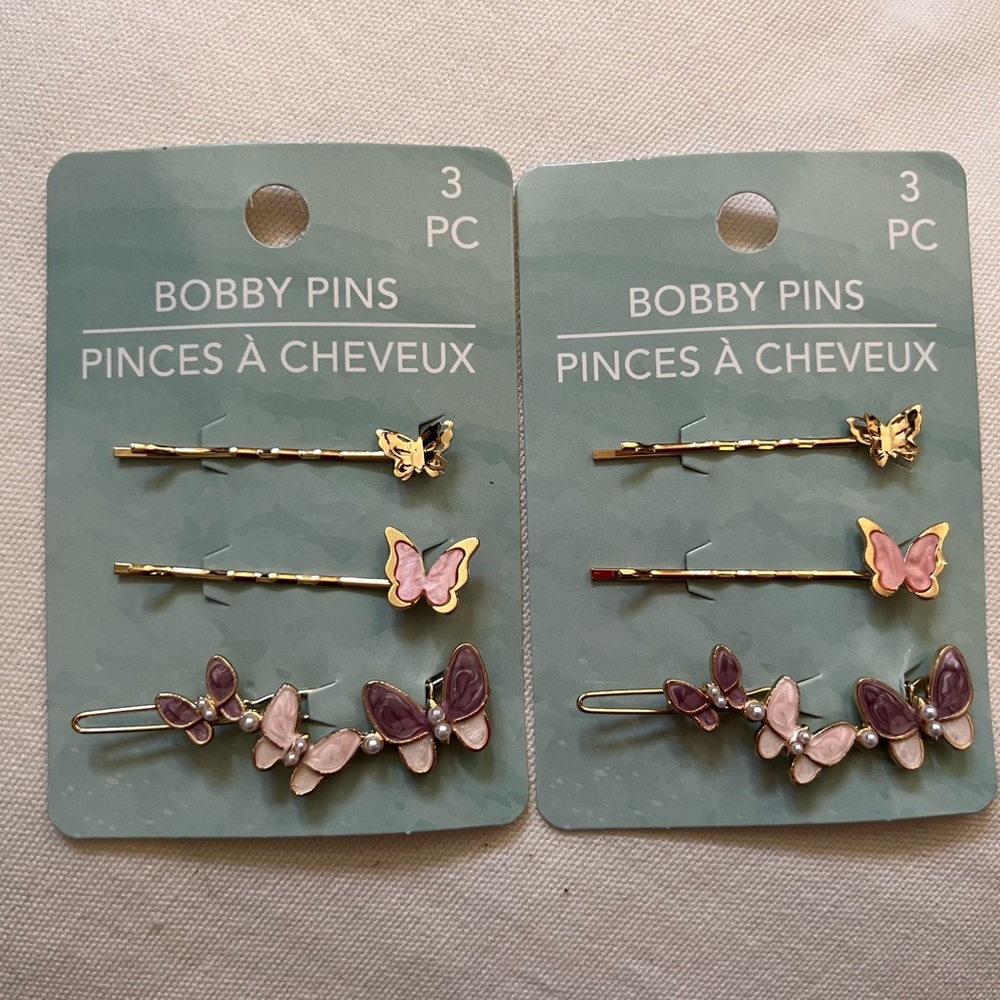 Butterfly Bobby Pins Set - Pink and Gold